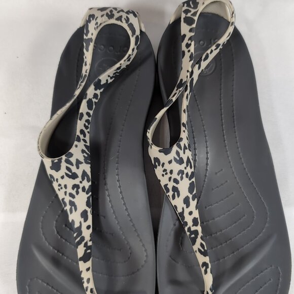 Crocs Serena Sexi Grey Cheetah Animal Print Sandals Thong Flip Flops 203218 T 10 - Picture 15 of 16